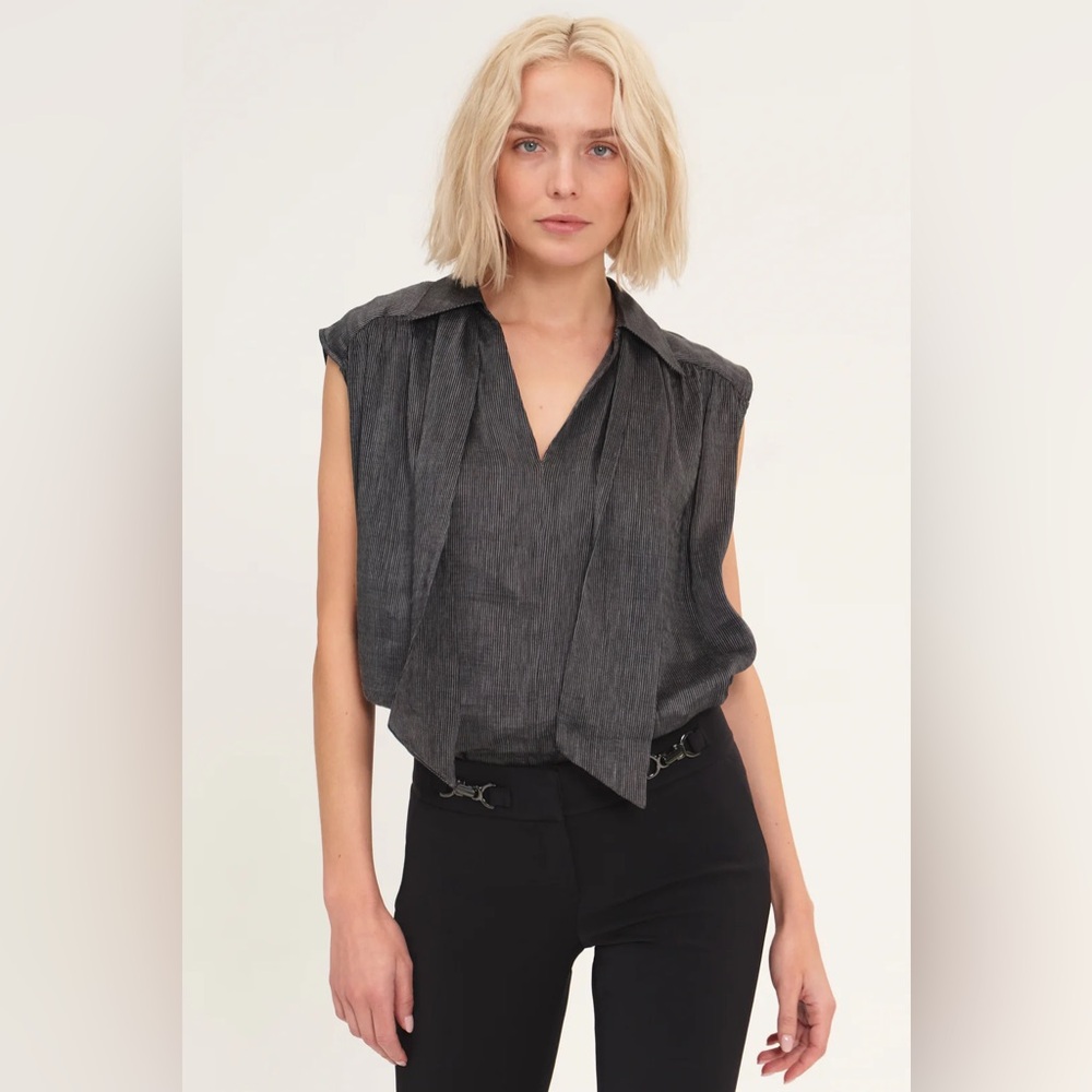 HARSHMAN Lucille Silk Blouse, Charcoal (Size M)